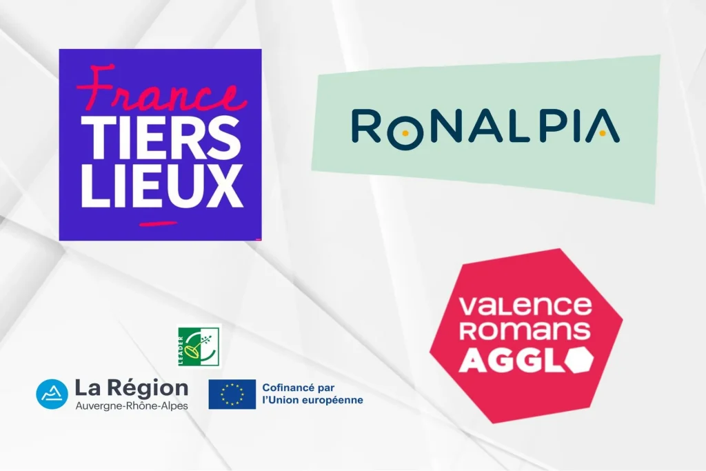 logo des personnes qui nous accompagnent (france tiers lieu, ronalpia, leader, valence romans agglo)